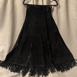 Vintage NWT Elegant A-line Black Suede and Fringe Skirt designer Patricia Wolf